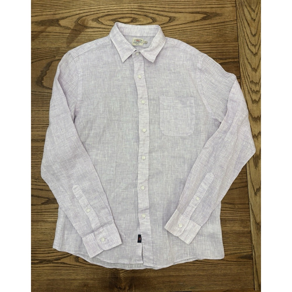 Faherty Brand Men's Medium Lavender Linen Laguna Long Sleeve Shirt - Picture 2 of 7